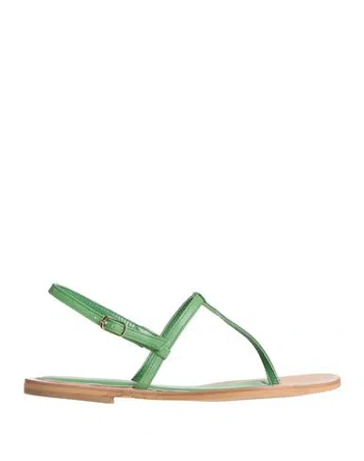 Claudio Cutuli Woman Thong Sandal Green Size 7 Leather