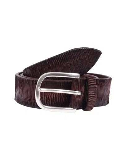 Claudio Orciani Dark Brown Textured Calf Belt In Neutral