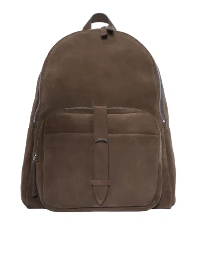 Claudio Orciani Soft Suede Brown Zip Backpack