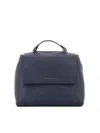 Claudio Orciani Structured Blue Calf Leather Handbag With Flap Closure In Gray