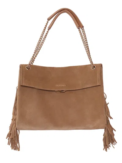 Claudio Orciani Suede Fringe Tassel Handbag In Brown