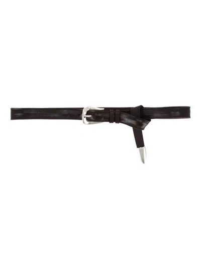 Claudio Orciani Sveva Punta Lunga Bull Soft Slim Calf Leather Belt In Black
