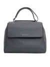Claudio Orciani Textured Calf Leather Handbag With Adjustable Strap In Gray