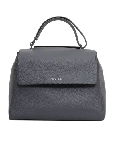 Claudio Orciani Textured Calf Leather Handbag With Adjustable Strap In Gray