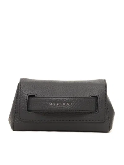 Claudio Orciani Textured Calf Leather Handbag With Chain Strap In Black