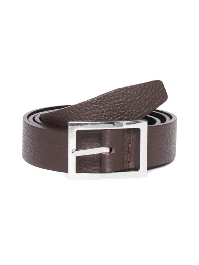 Claudio Orciani Textured Calf Rectangular Silver Belt In Brown