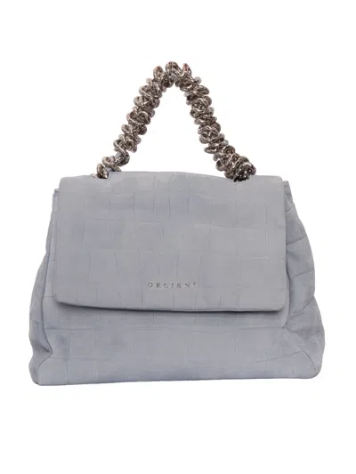 Claudio Orciani Textured Crocodile Embossed Handbag In Gray