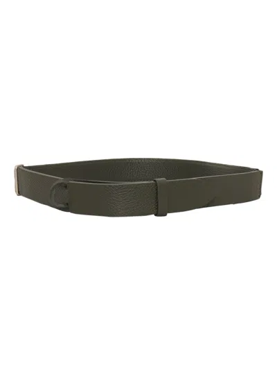 Claudio Orciani Textured Green Calf Leather Belt With Integrated Buckle In Black
