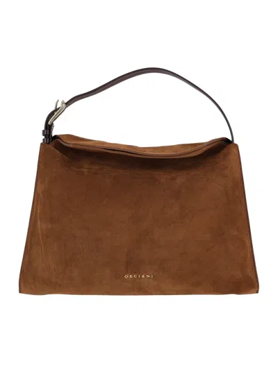 Claudio Orciani Trinity M Peach + Gold Suede Shoulder Bag In Brown