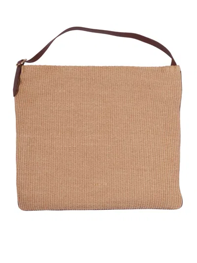 Claudio Orciani Woven Brown Leather Handbag In Beige