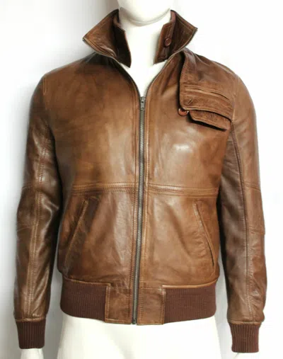 Pre-owned Claw Intl Floyd Men's Bomber Brown Designer Fitted Casual Detachable Collar Leather Jacket