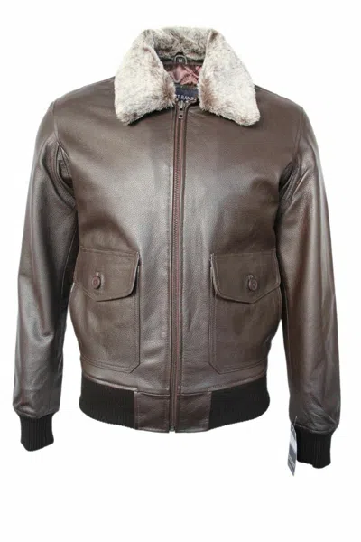 Pre-owned Claw Intl Men's Air Force Style Top Gun Fur Bomber Brown Real Cowhide Leather Jacket