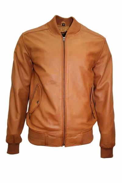 Pre-owned Claw Intl Men's Retro 80's Leather Bomber Tan Classic Soft Italian Nappa Leather Jacket