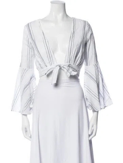 Pre-owned Clayton Striped V-neck Crop Top In White