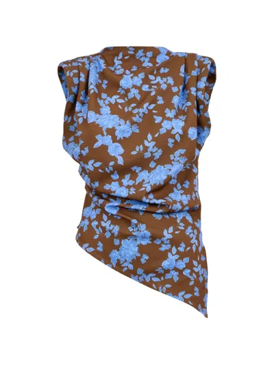 Clea Alyssa Floral-print Asymmetric Top In Brown
