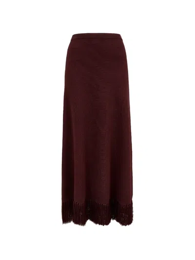 Clea Amelia Fringe-hem Maxi Skirt In Brown