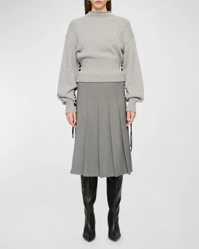 Clea Archie Tie Cropped Wool Sweater In Light Grey Marle