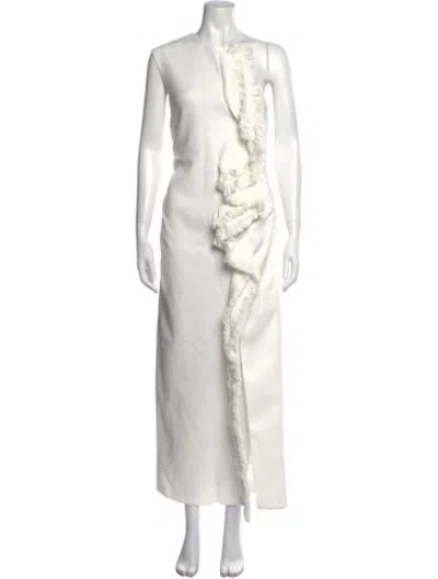 Pre-owned Clea Asymmetrical Long Dress In White