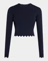 Clea Blanca Scalloped Knit Top In Dark Navy