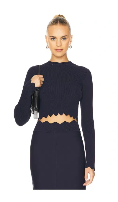 Clea Blanca Scalloped Knit Top In Dark Navy