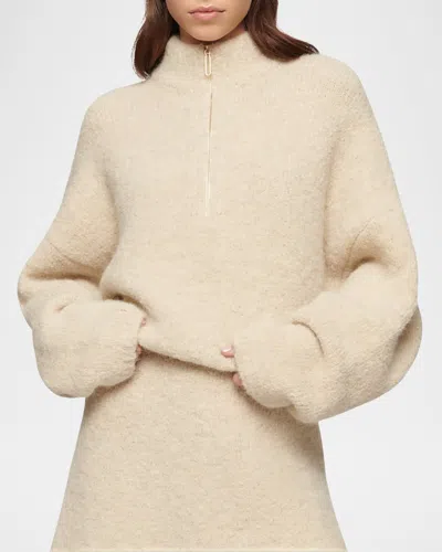 Clea Boyd Boucle Half-zip Sweater In Alabaster