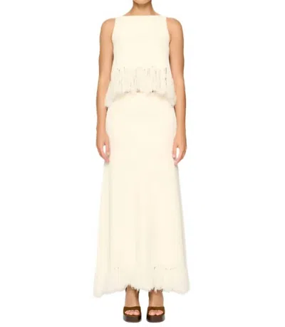 Clea Clarissa Fringe Knit Maxi Skirt In Parchment In Neutral