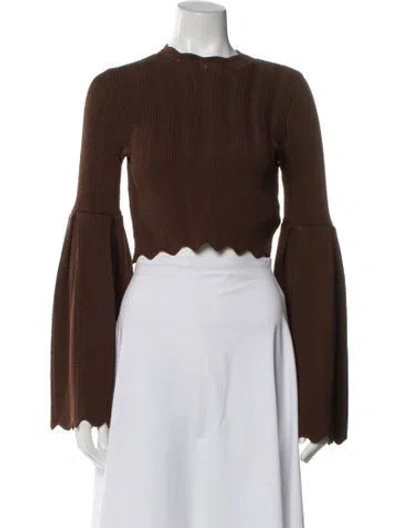 Pre-owned Clea Crew Neck Long Sleeve Top In Brown
