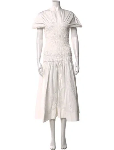 Pre-owned Clea Crew Neck Midi Length Dress In White