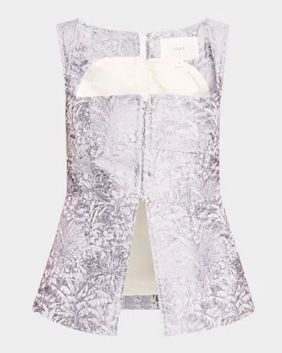Clea Delfina Top In Orchid Palm Jacquard