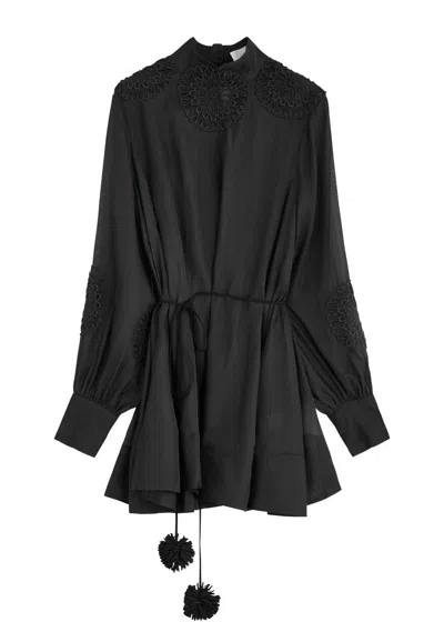 Clea Finlay Silk-blend Satin Mini Dress In Black