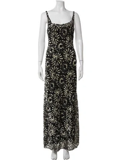 Pre-owned Clea Floral Print Long Dress In Black
