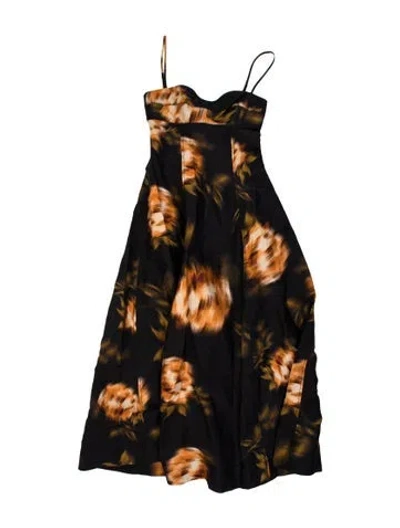 Pre-owned Clea Floral Print Long Dress In Black