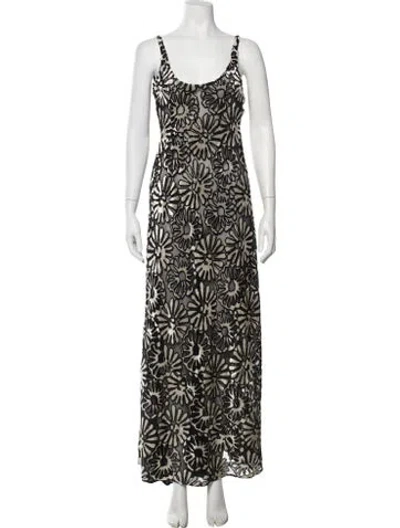 Pre-owned Clea Floral Print Long Dress In Black
