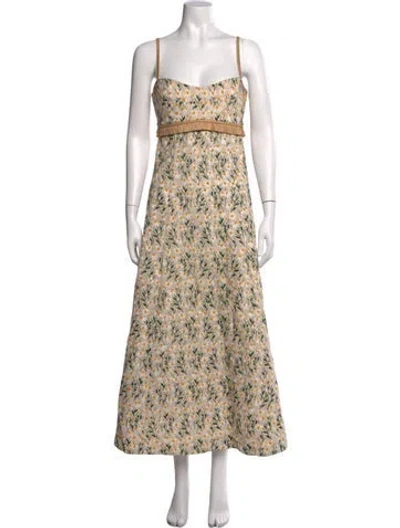 Pre-owned Clea Floral Print Midi Length Dress In Neutrals