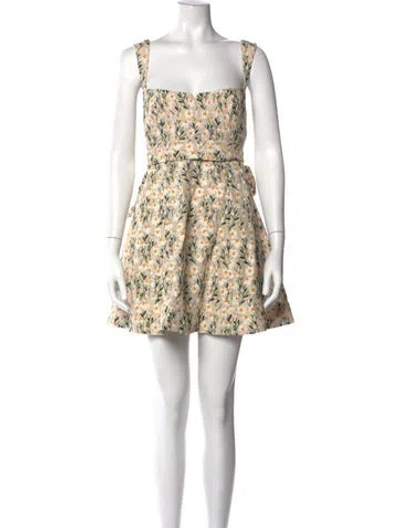 Pre-owned Clea Floral Print Mini Dress In Neutral