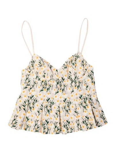 Pre-owned Clea Floral Print V-neck Crop Top In Neutrals