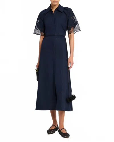 Clea Florentina Linen-cotton Midi Shirtdress In Navy In Black