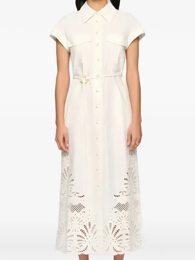 Clea 키야 자수 미디 드레스 In White