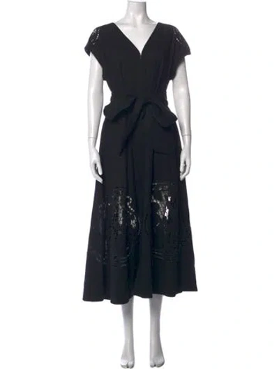 Pre-owned Clea Lace Pattern Midi Length Dress In Black