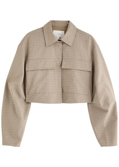Clea Massimo Checked Cotton-blend Jacket In Beige