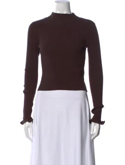Pre-owned Clea Mock Neck Long Sleeve Top In Brown