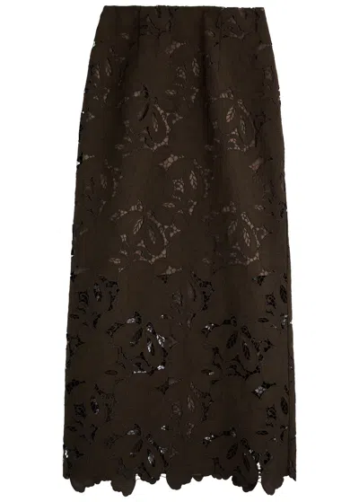 Clea Morgan Guipure Lace Maxi Skirt In Dark Brown