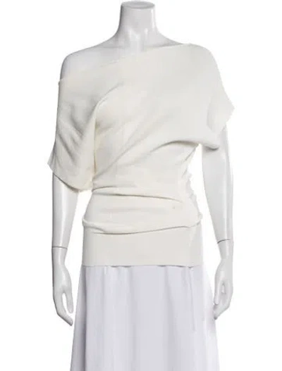 Pre-owned Clea Off-the-shoulder Short Sleeve Top In Neutrals