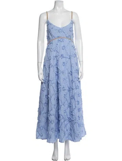 Pre-owned Clea Plaid Print Long Dress In Blue