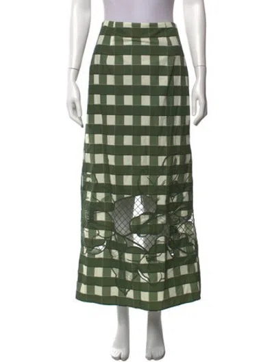 Pre-owned Clea Plaid Print Long Skirt In Green