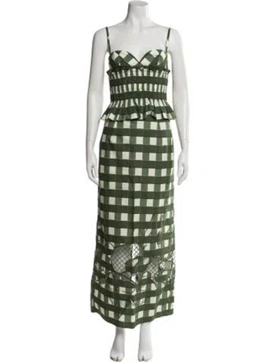 Pre-owned Clea Plaid Print Skirt Set In Green