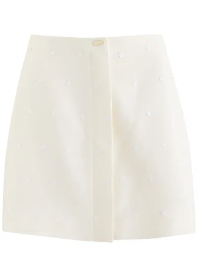 Clea Sabine Sequin-embellished Woven Mini Skirt In Cream