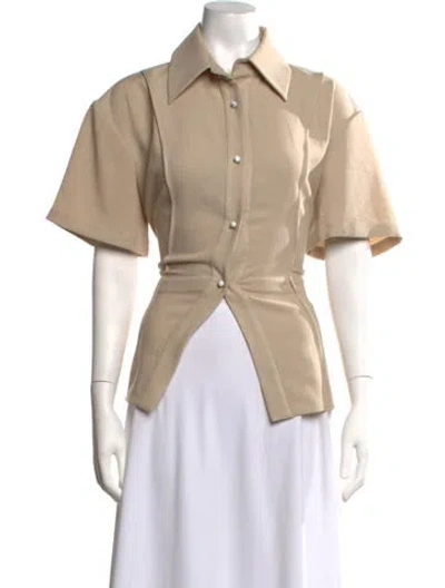 Pre-owned Clea Short Sleeve Button-up Top In Neutrals