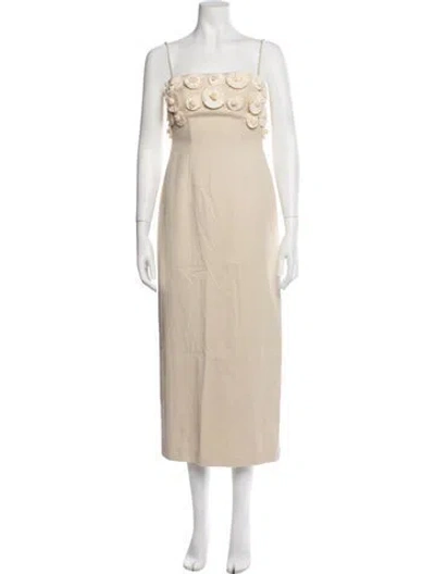 Pre-owned Clea Square Neckline Midi Length Dress W/ Tags In Neutrals