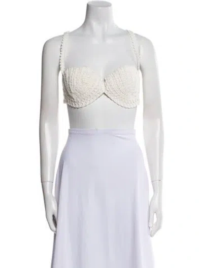 Pre-owned Clea Square Neckline Sleeveless Crop Top In White
